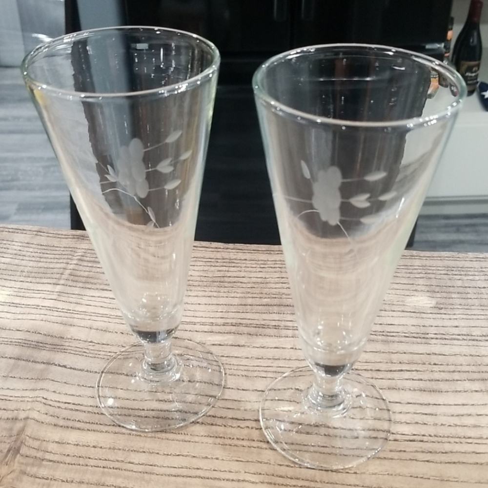 Set of 2 Vintage Princess House Heritage Pilsner Glasses Etched Crystal MCM